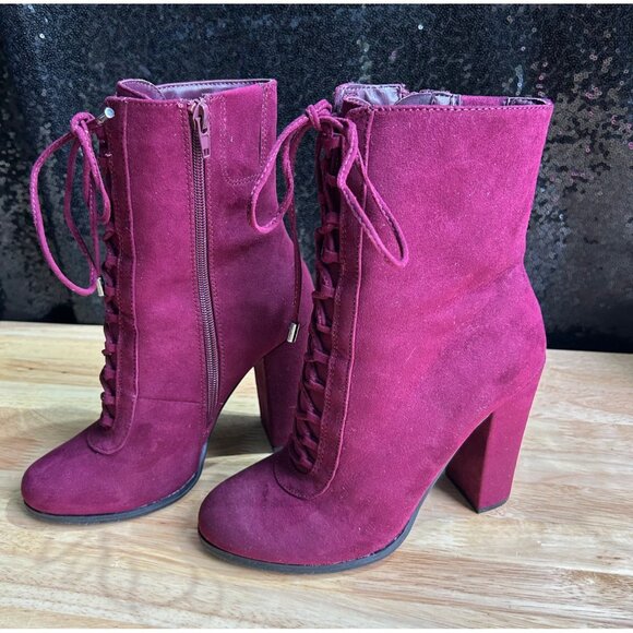 Suede maroon heeled booties Size 7.5 - Picture 1 of 5
